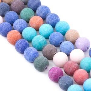 Frosted Multi-Color Blue and Pink Dyed Jade Beads Size 10mm...Full Strand...Blue Beads....Jade...
