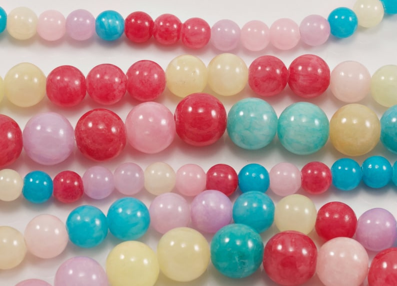 Springtime Mix Multi-Color Pink and Blue Jade Natural Stone Dyed Beads...6mm-10mm...Full Strand....Multi-Color Jade...