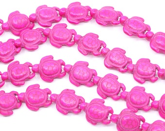 12 Pack 18x14mm Pink Turquoise Turtle Tortoise Beads - 1mm Hole - Unbranded