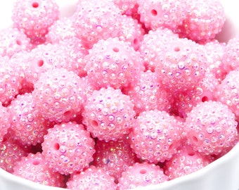 20mm Bubblegum Beads - Pink Sunburst Rhinestone - Chunky Acrylic Beads