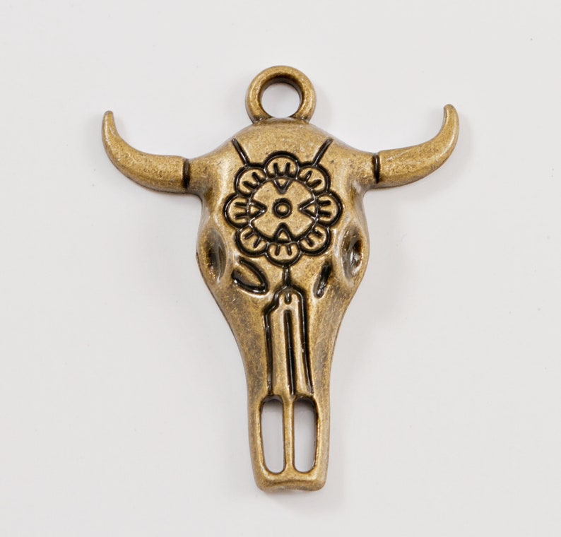 Bohemian Charms. Western Charms Bohemian Cow Head Antique Gold Tone Charm.