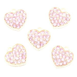 Pink Heart Gold Plated Rhinestone Charms...lot of Five... - Etsy