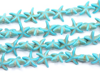 Blue Starfish Howlite Turquoise Dyed Beads...15mm...Full Strand 15 inch...