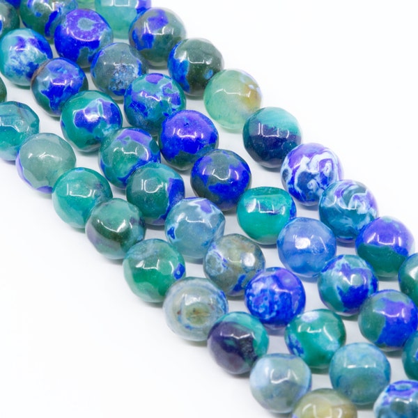 Blue & Green Faceted Natural Stone Agate Beads...10mm...Full Strand...Blue Beads...