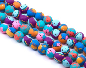 Sea Creature Multi-Color 10mm Printed Polymer Clay Beads...Full Strand...15-inch Strand..Approx. 40 Beads