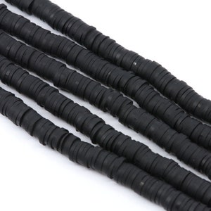 Black 6mm Polymer Clay Flat Disc Heishi Beads - Vinyl Heishi Beads - Full Strand - Approx. 375 Beads