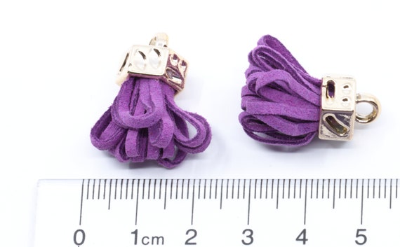 Mini Faux Suede Tassel Bag Charm with Silvertone Clip Lavender -7