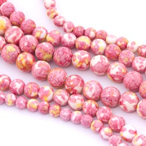 Pink and Yellow Rain Flower Dyed Jade Beads - 6mm - 8mm - 10mm - Full Strand