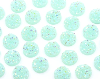 Sea Green AB Crystal Faux Druzy 12mm Flatback Cabochons