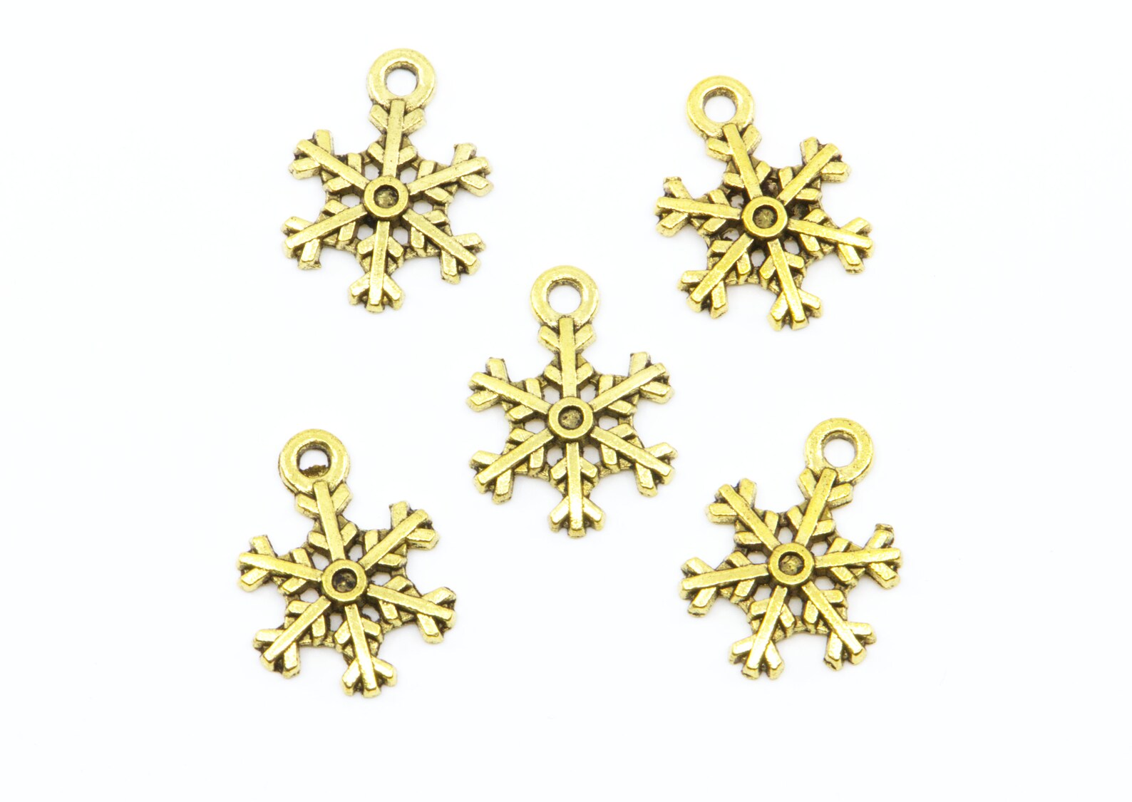 Snowflake Antique Gold Tone Charms...Lot of Five...Winter | Etsy