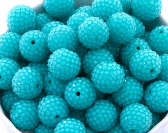 20mm Bubblegum Beads - Rhinestone Teal Blue - Chunky Acrylic Beads
