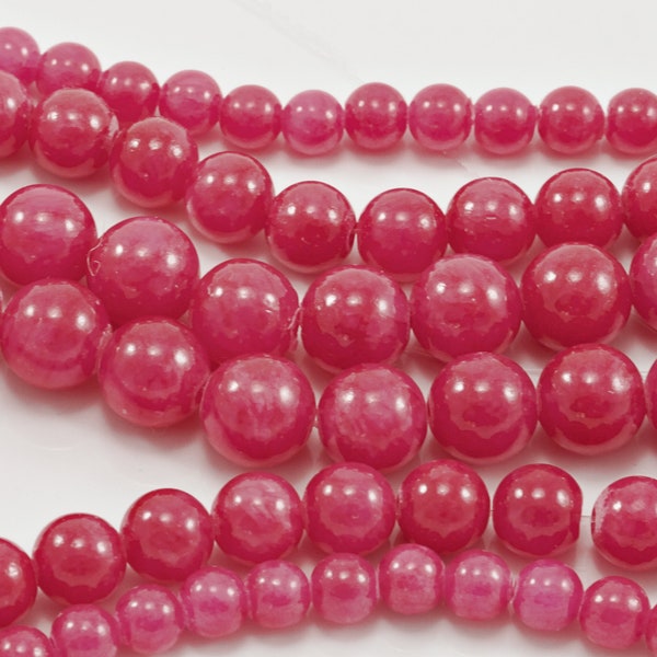 Magenta Pink Jade Natural Stone Dyed Beads...Full Strand....6mm-10mm...Pink Jade...