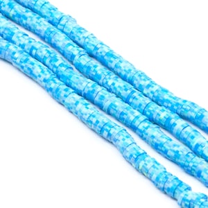 Sky Blue Speckled 5mm Polymer Clay Flat Disc Heishi Beads - African Vinyl Beads - Full Strand - Approx. 390 Beads