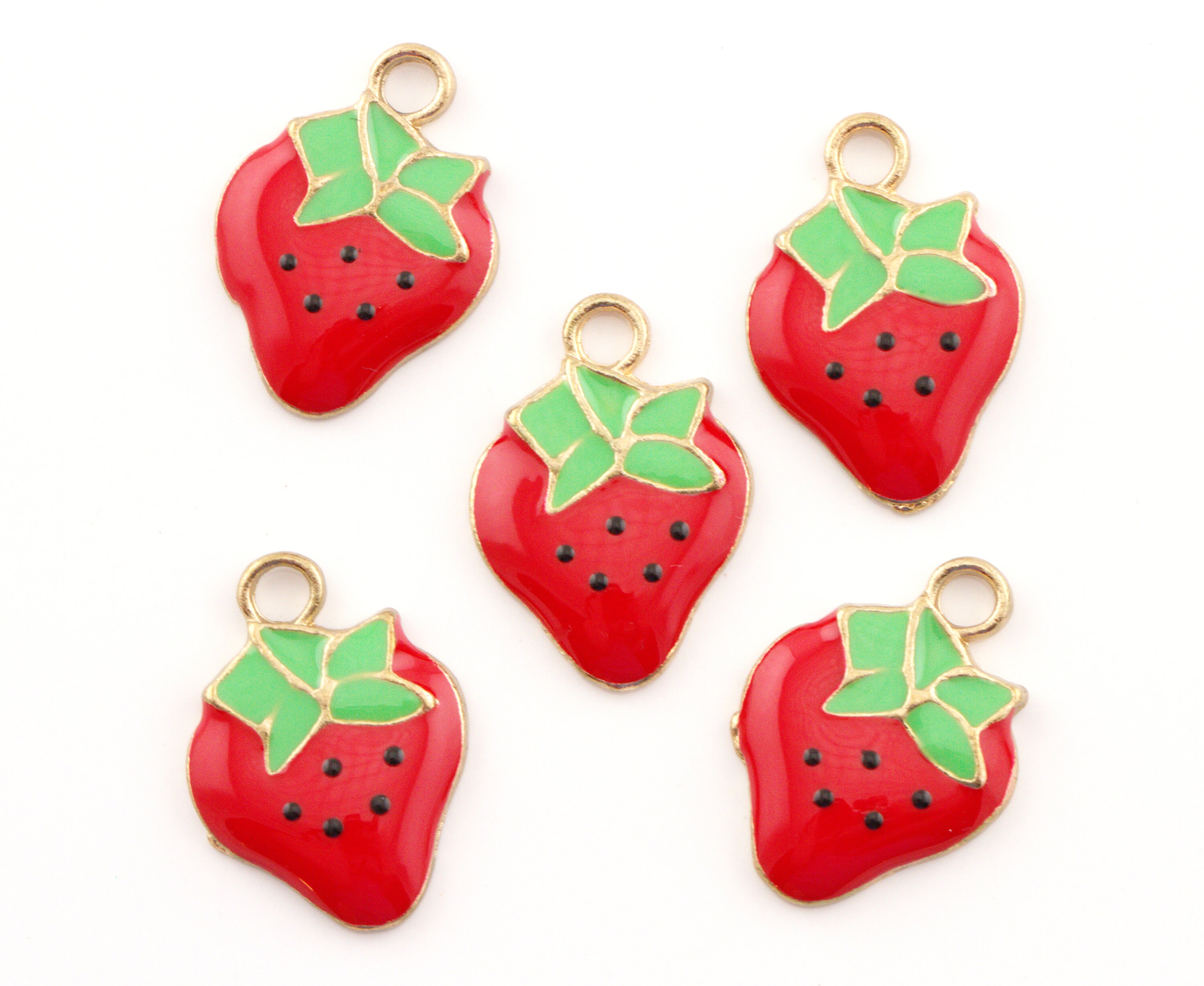 Red Strawberry Gold Plated Enamel Charms...lot of - Etsy