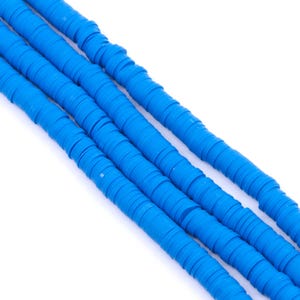 Coastal Blue 6mm Polymer Clay Flat Disc Heishi Beads - African Vinyl Beads - Full Strand - Approx. 375 Beads