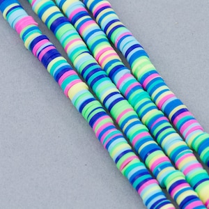 Multi-Color Bright Blue and Green 6mm Polymer Clay Flat Disc Heishi Beads - Vinyl Heishi Beads - Full Strand - Approx. 375 Beads