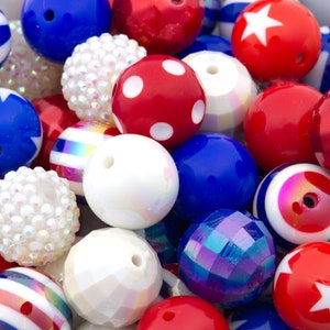 20mm Bubblegum Beads - Red, White and Blue Mix Chunky Acrylic Beads
