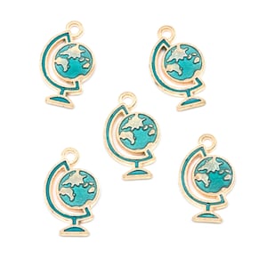 Globe Blue Enamel Charms - Lot of Five