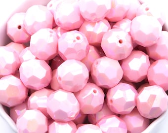 20mm Bubblegum Beads - Hexagon Faceted Light Pink Chunky Acrylic Beads