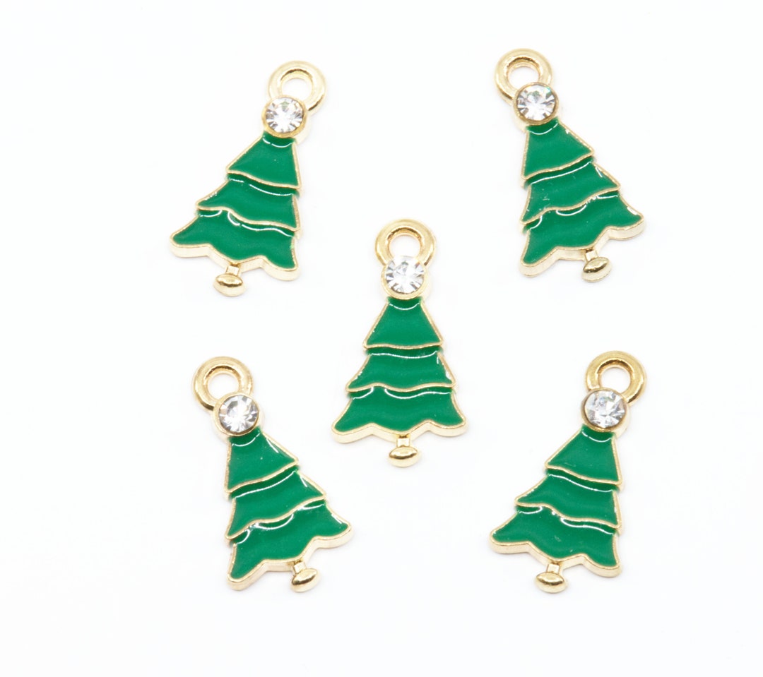 Green Christmas Tree With Rhinestone Detail Gold Plated Enamel - Etsy