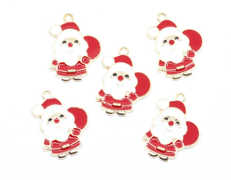 Santa Red & White Enamel Gold Plated Charms...lot of Five... | Etsy