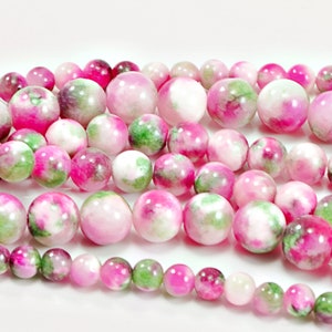 Green and Pink Jade Natural Stone Dyed Beads - 6mm - 8mm - 10mm - Full Strand
