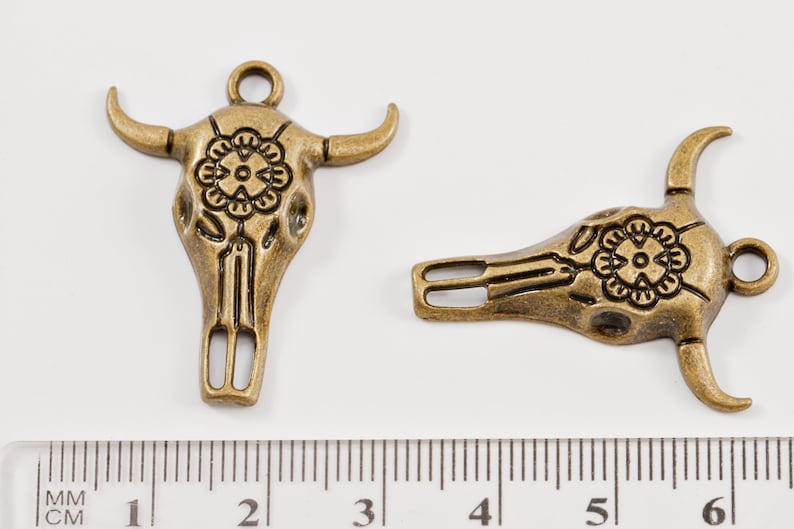 Bohemian Charms. Western Charms Bohemian Cow Head Antique Gold Tone Charm.