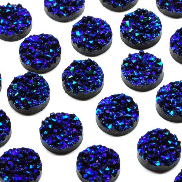 Metallic Royal Blue AB Crystal Faux Druzy 12mm Flatback Cabochons