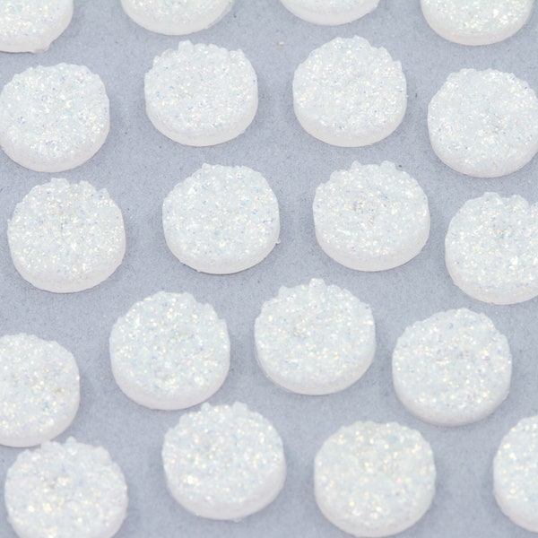 White Glitter Crystal Faux Druzy 12mm Flatback Cabochons