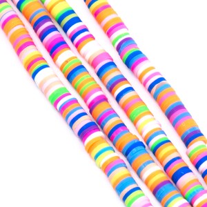 Fluorescent Rainbow 6mm Polymer Clay Flat Disc Heishi Beads - Vinyl Heishi Beads - Full Strand - Approx. 375 Beads