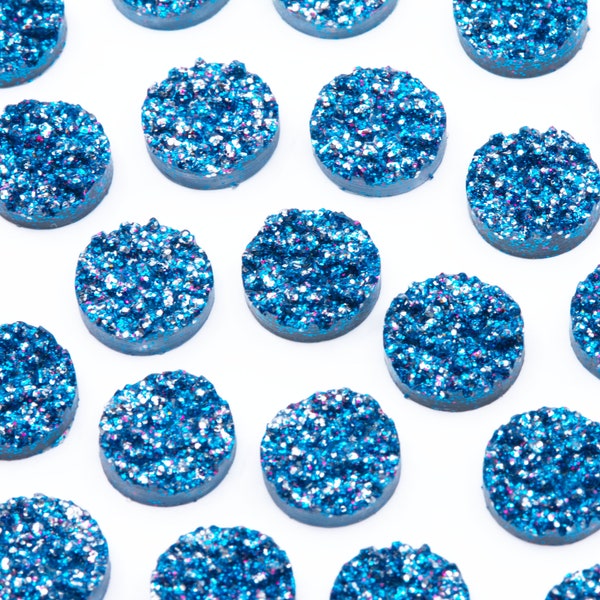 Blue Speckled Glitter Crystal Faux Druzy 12mm Flatback Cabochons