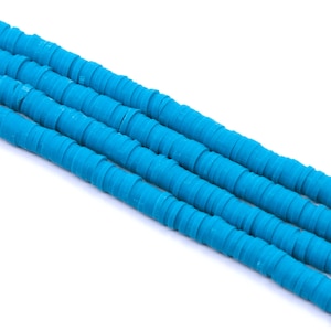 Tropical Blue 5mm Polymer Clay Flat Disc Heishi Beads - African Vinyl Beads - Full Strand - Approx. 390 Beads