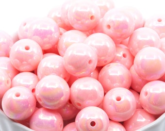 20mm Bubblegum Beads - Light Pink AB Iridescent - Chunky Acrylic Beads