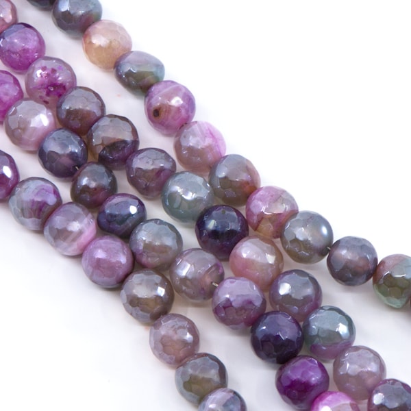 Pink and Silver Iridescent Shimmer Faceted Plated Multi-Color Agate Beads...8mm...Natural Stone Beads...Agate Beads...