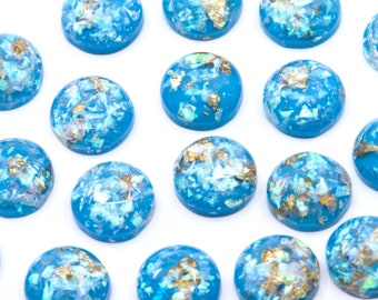 Light Blue Gold Leaf 12mm Opal Cabochons - Embellishments