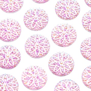 Iridescent Pink Flower Resin Cabochon 12mm..