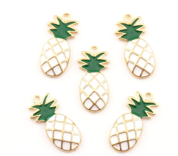 Pineapple Charm//Pendant Enamel /& Alloy Golden//Orange 10 x 25mm 5 Charms Crafts