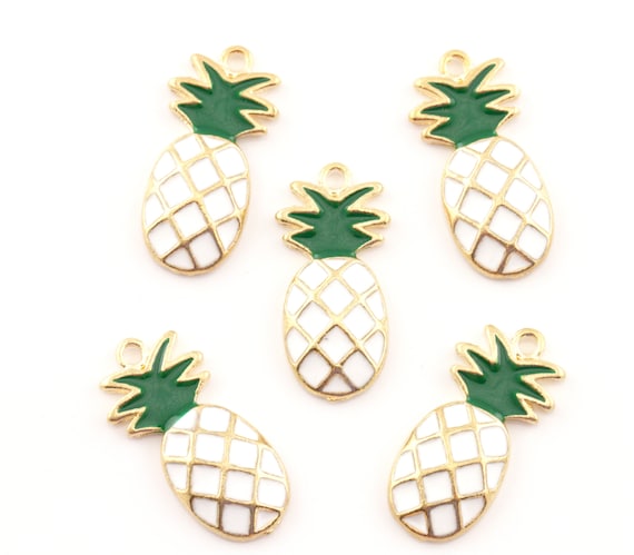 White Pineapple Gold Plated Enamel Charms...Lot of | Etsy