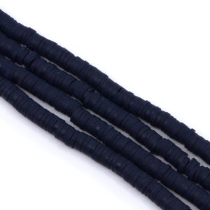 Deep Navy 5mm Polymer Clay Flat Disc Heishi Beads - African Vinyl Beads - Full Strand - Approx. 390 Beads