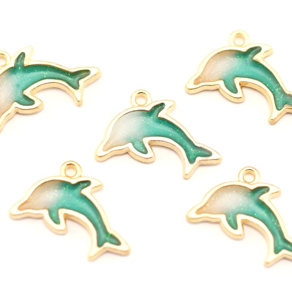 Blue & White Stained Glass Dolphin Charms...Lot of Five...