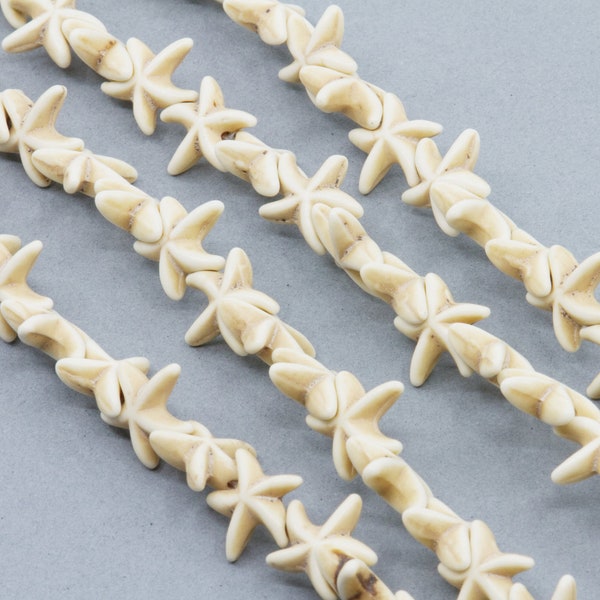 Ivory White Starfish Howlite Turquoise Dyed Beads - 15mm - Full Strand 15 inch - Starfish Beads