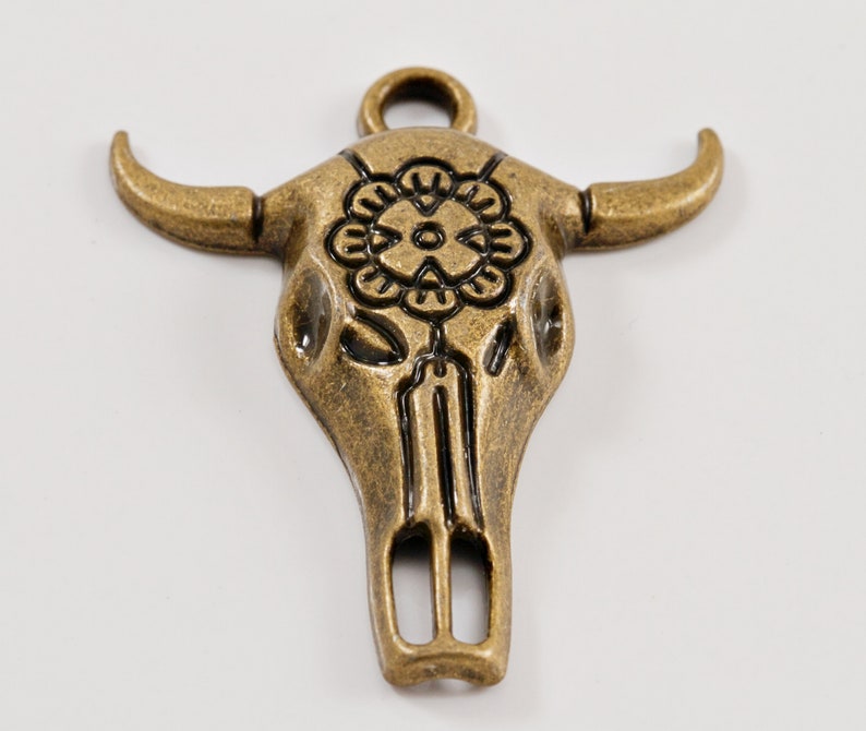 Bohemian Charms. Western Charms Bohemian Cow Head Antique Gold Tone Charm.