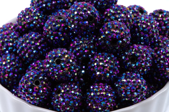 20mm Bubblegum Beads - Metallic Indigo Rhinestone - Chunky Acrylic Beads