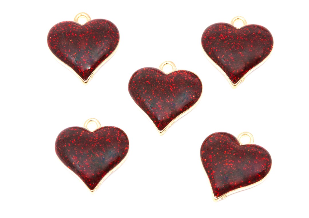 Red Glitter Heart Gold Plated Charms...lot of Five... - Etsy