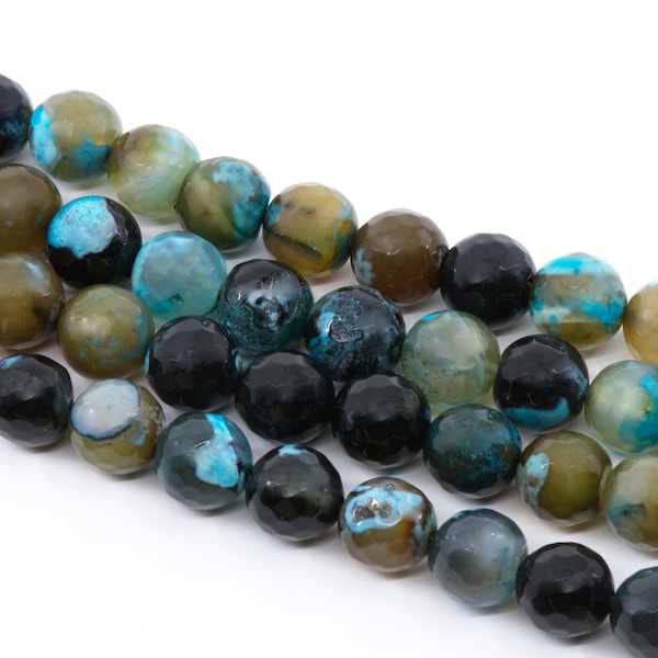 Blue, Black and Tan Multi-Color Faceted Agate Beads...10mm...Natural Stone Beads...Agate Beads...