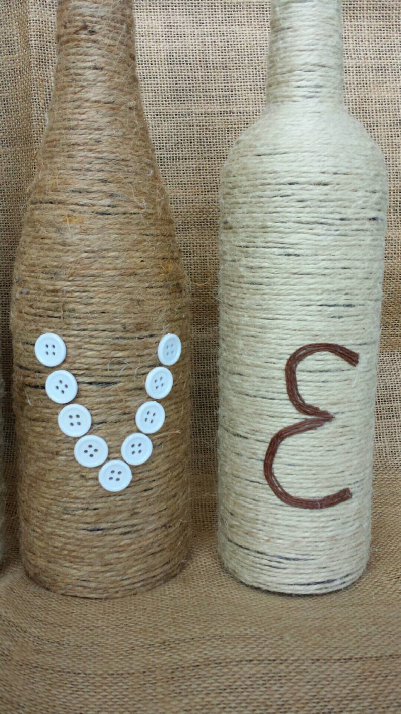 Twine Wrapped Bottles Love Bottles Love Decor Rustic Home Etsy