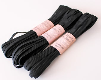Elástico plano de 6 mm (1/4"), blanco o negro, 4,5 m (5 yardas), adorno para costura