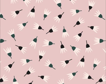 Organic Cotton Canvas Fabric, Pink Floral Print, Cloud 9 Freefall Pattern