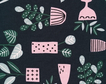 Organic Cotton Canvas Fabric, Sprouts Print, Betsy Siber Cloud 9