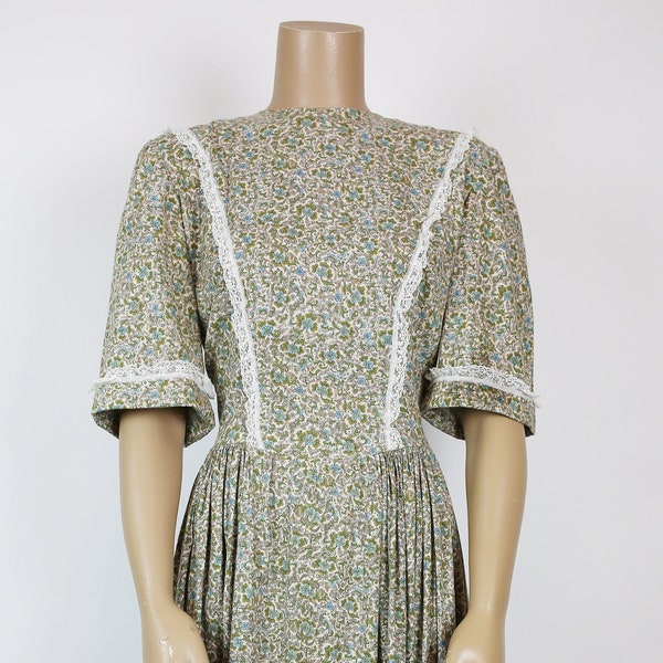 70s CALICO PRAIRIE DRESS handmade cotton size small medium